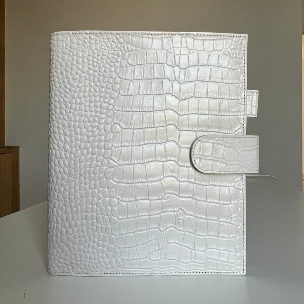 MOTERM A5 ring planner, 30mm rings beige white croc leather